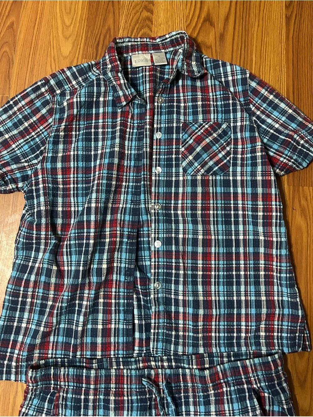 Erika Blue, Red & White Plaid Short-Sleeve Pajama Set Cropped pants